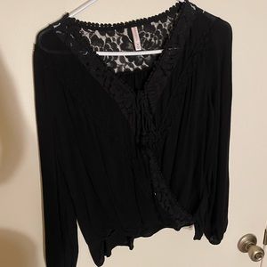 Black, long sleeve, cross body shirt